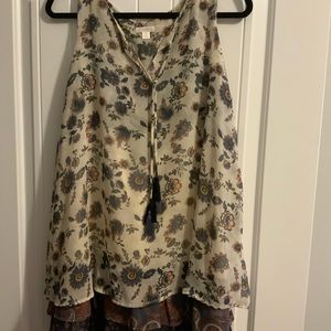Xhilaration Blue and Off White Midi Tank Dress Size XL